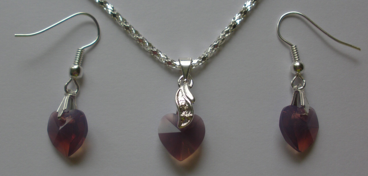 Sada Swarovski Srdce Amethyst Blend s bižuterními komponenty (Sw10Sr38)