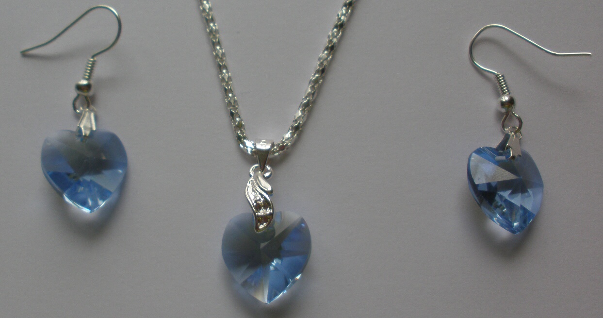 Sada Swarovski Srdce Aquamarine s bižuterními komponenty (Sw14Sr6)