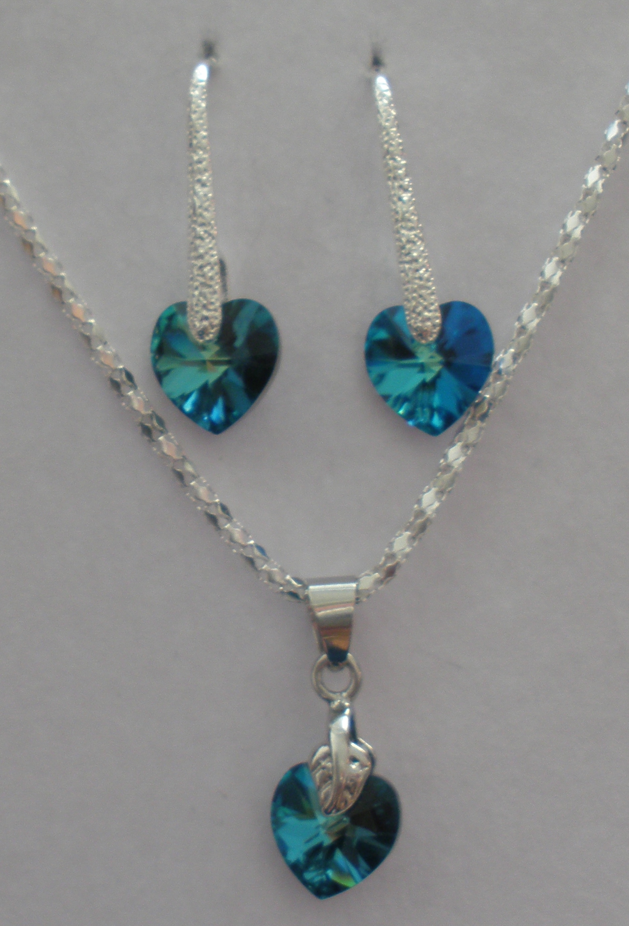 Sada Swarovski Srdce Bermuda Blue s bižuterními komponenty (Sw10Sr33)