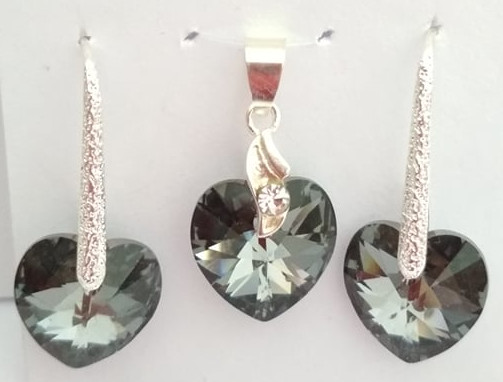 Sada Swarovski Srdce Crystal Silver Night AB s bižuterními komponenty (Sw14Sr9)