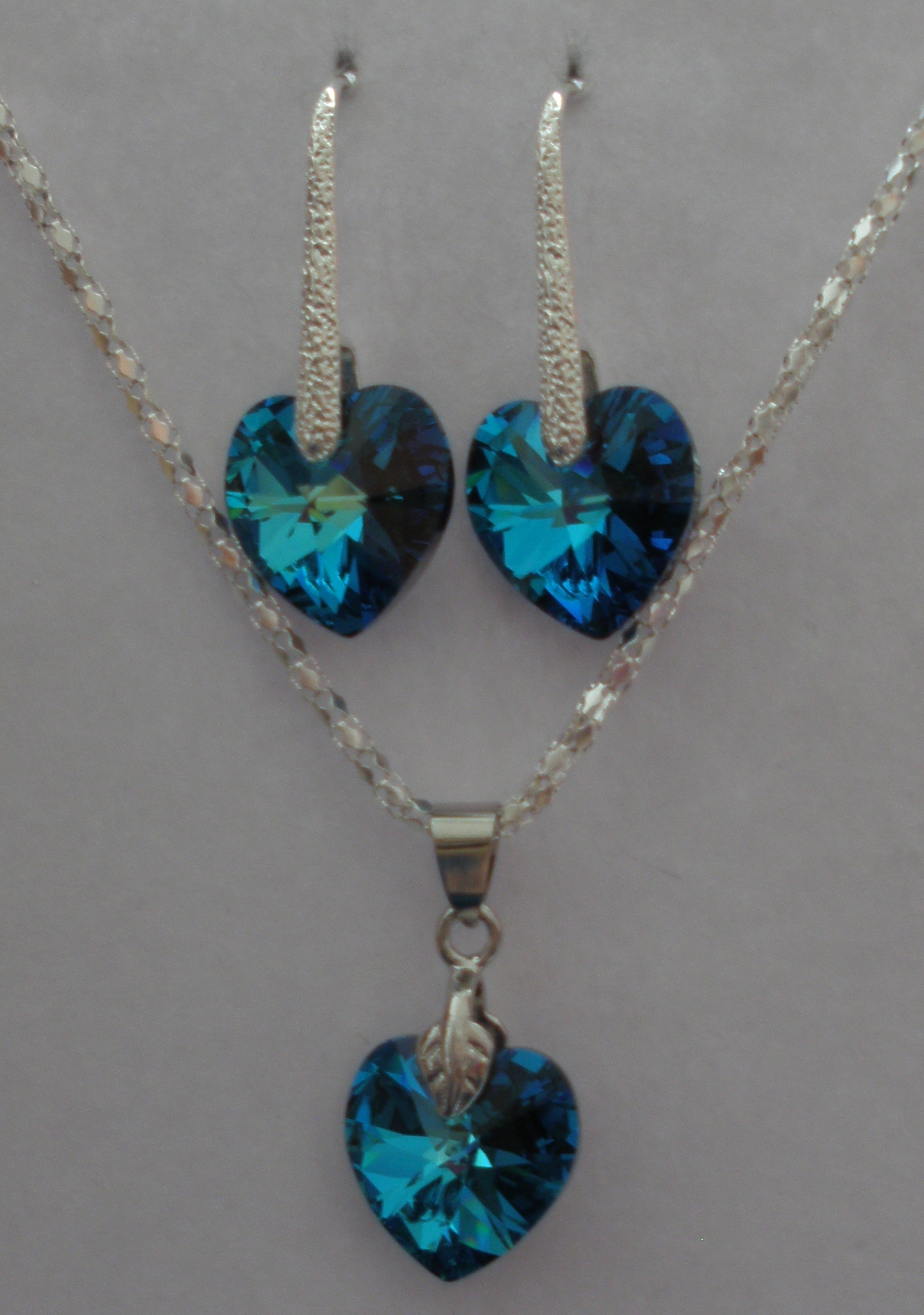 Sada Swarovski Srdce Bermuda Blue s bižuterními komponenty (Sw14Sr10)