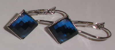 Náušnice Swarovski Chessboard Bermuda Blue rhodiované (Che33)