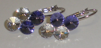 Náušnice Swarovski 4 Rivoli Tanzanit/Crystal rhodiované zapínací (4R6_31/1)