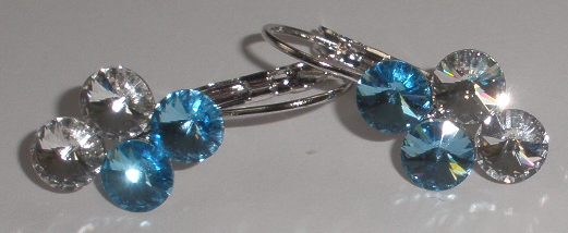 Náušnice Swarovski 4 Rivoli Aquamarine/Crystal rhodiované zapínací (4R6_39/1)