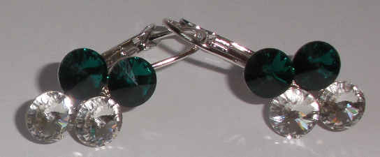 Náušnice Swarovski 4 Rivoli Emerald/Crystal rhodiované zapínací (4R6_42/1)