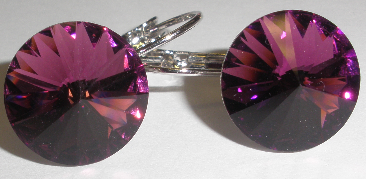 Náušnice Swarovski 1 Rivoli 14 mm Amethyst rhodiované zapínací (1R14_24)