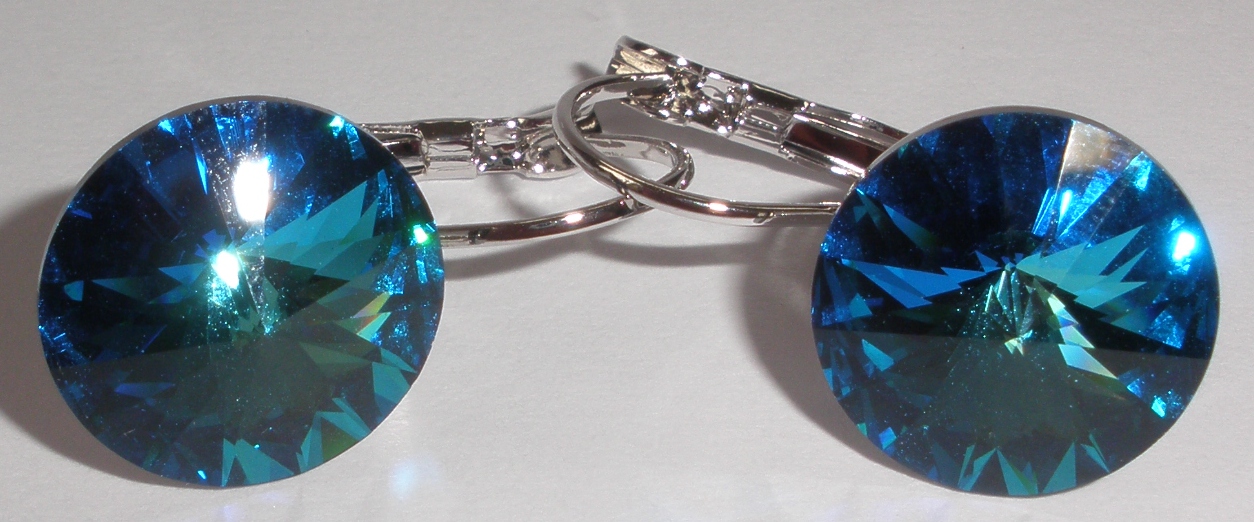 Náušnice Swarovski 1 Rivoli 14 mm Bermuda Blue rhodiované zapínací (1R14_33)