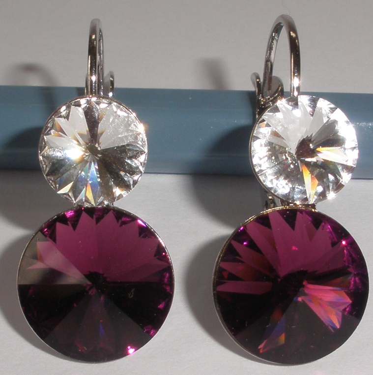 Náušnice Swarovski 2 Rivoli Crystal / Amethyst rhodiované zapínací (2R812_1/24)