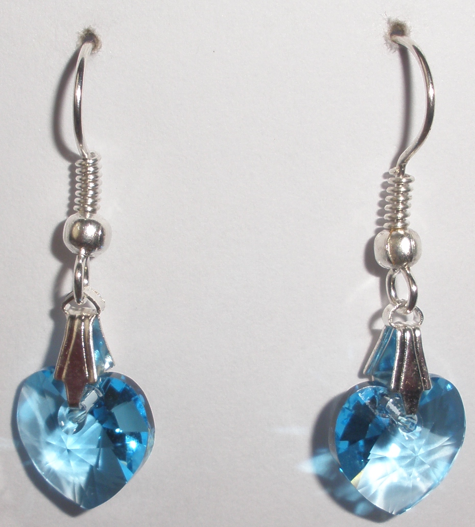Náušnice Swarovski Srdíčka Aquamarine (SwNSr_9)