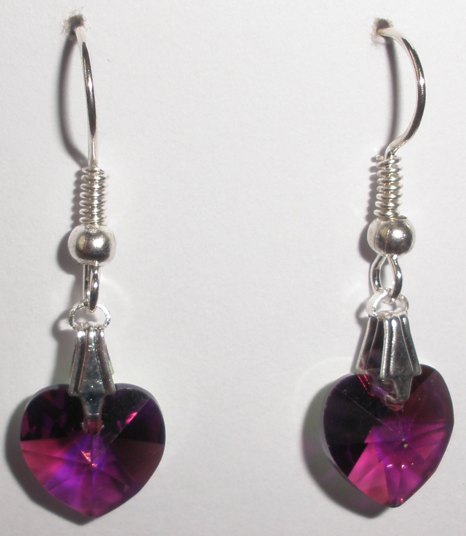 Náušnice Swarovski Srdíčka Amethyst AB (SwNSr_10)