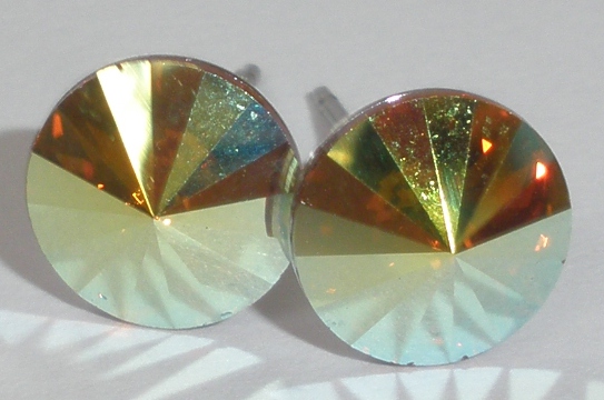 Náušnice Swarovski Rivoli Topaz AB na rhodiované puzetě (Puz8_13)