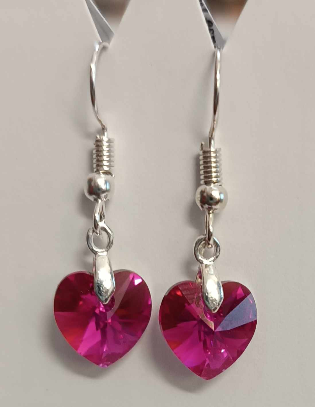 Náušnice Swarovski Srdíčka Fuchsia AB (SwNSr_16)