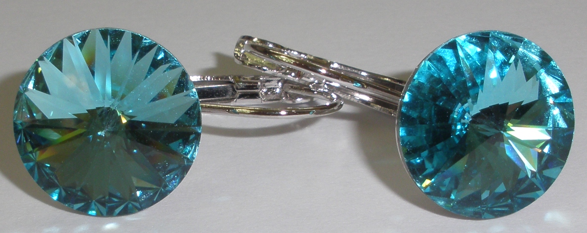 Náušnice Swarovski 1 Rivoli 14 mm Light Turquoise rhodiované zapínací (1R14_40)