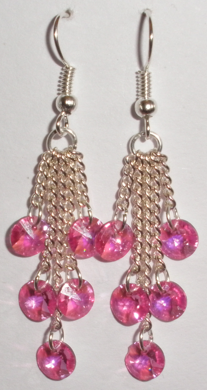 Víceřetízkové náušnice se Swarovski Elements Xilion 6 mm Rose AB (SwVic_4)