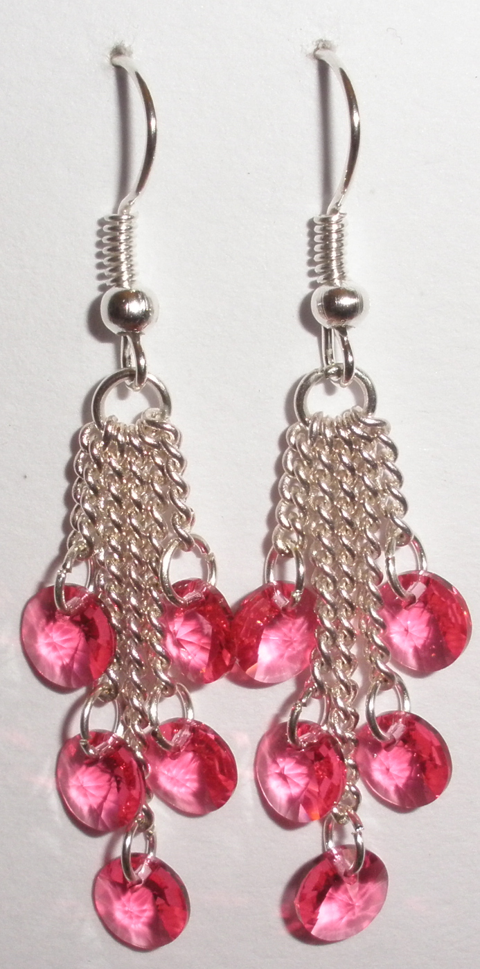 Víceřetízkové náušnice se Swarovski Elements Xilion 6 mm Indian Pink (SwVic_5)