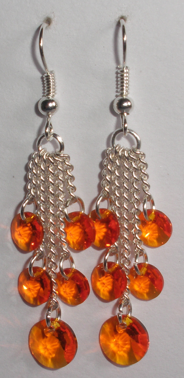 Víceřetízkové náušnice se Swarovski Elements Xilion 6 a 8 mm Tangerin (SwVic_14)
