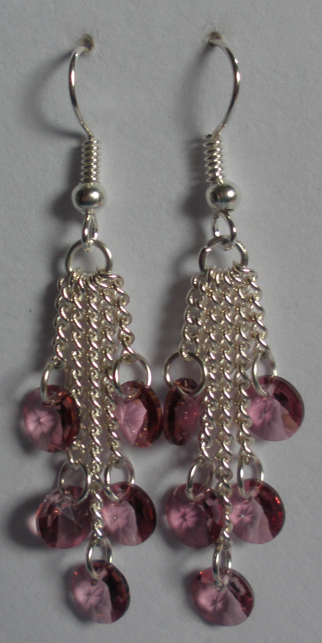 Víceřetízkové náušnice se Swarovski Elements Xilion 6 mm Antique Pink (SwVic_18)