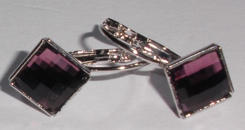 Náušnice Swarovski Chessboard Amethyst rhodiované (Che24)