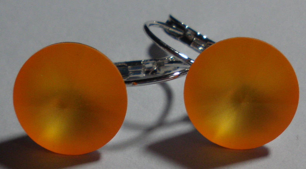 Náušnice Swarovski 1 Rivoli 14mm Neon oranžové mat rhodiované zapínací (1R14_86)