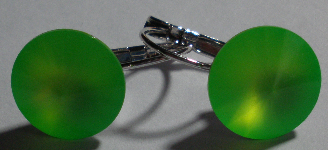 Náušnice Swarovski 1 Rivoli 14mm Neon zelené mat rhodiované zapínací (1R14_87)