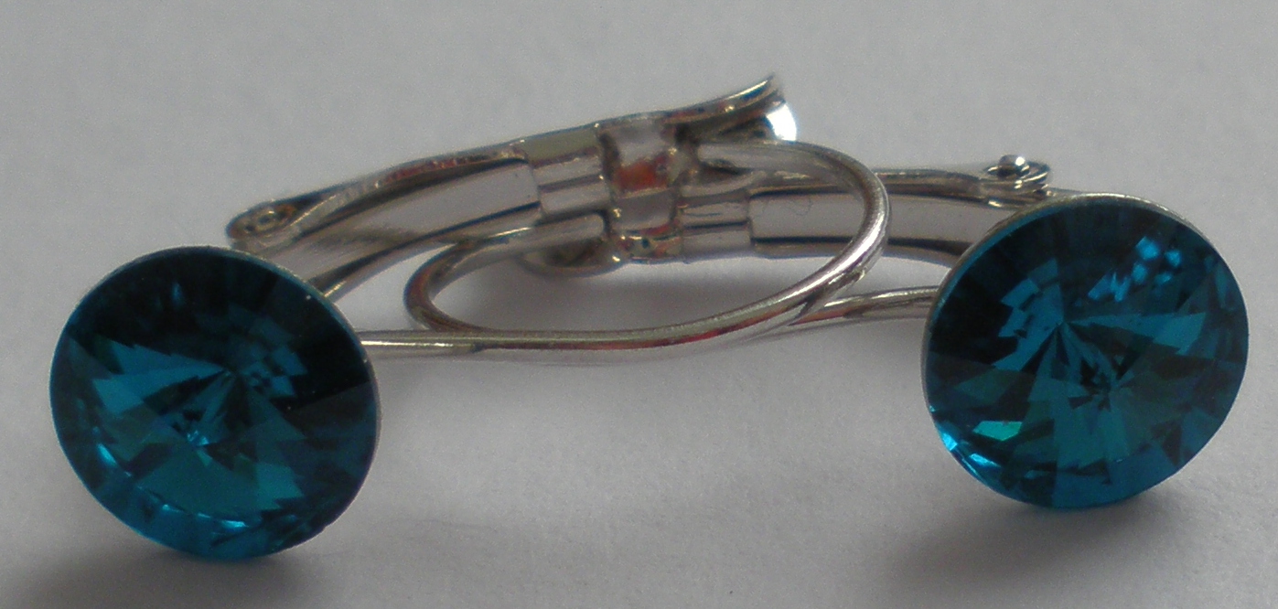 Náušnice Swarovski 1 Rivoli 8 mm Zircon Blue rhodiované zapínací (1R8_41)