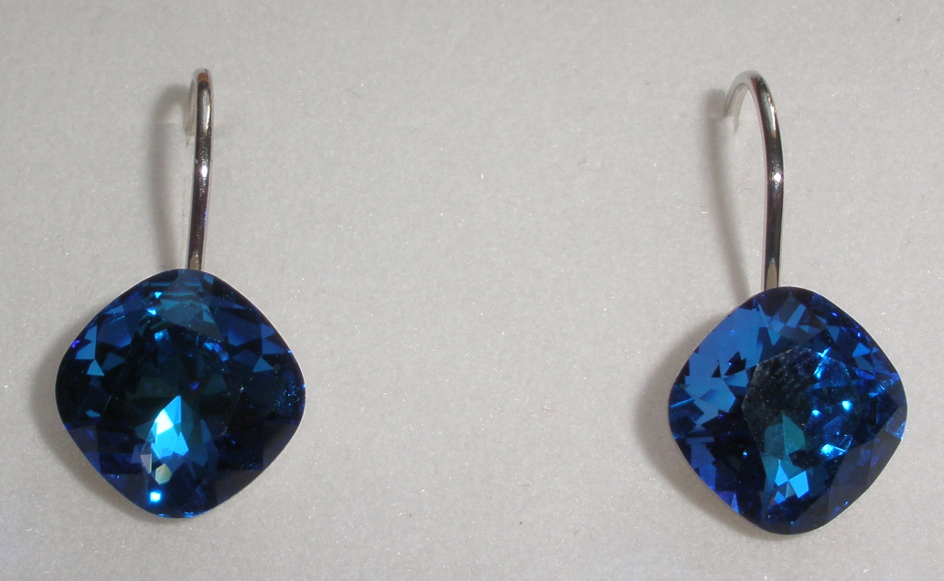 Náušnice Swarovski Čtvereček Bermuda Blue rhodiované (ČtvN_33)