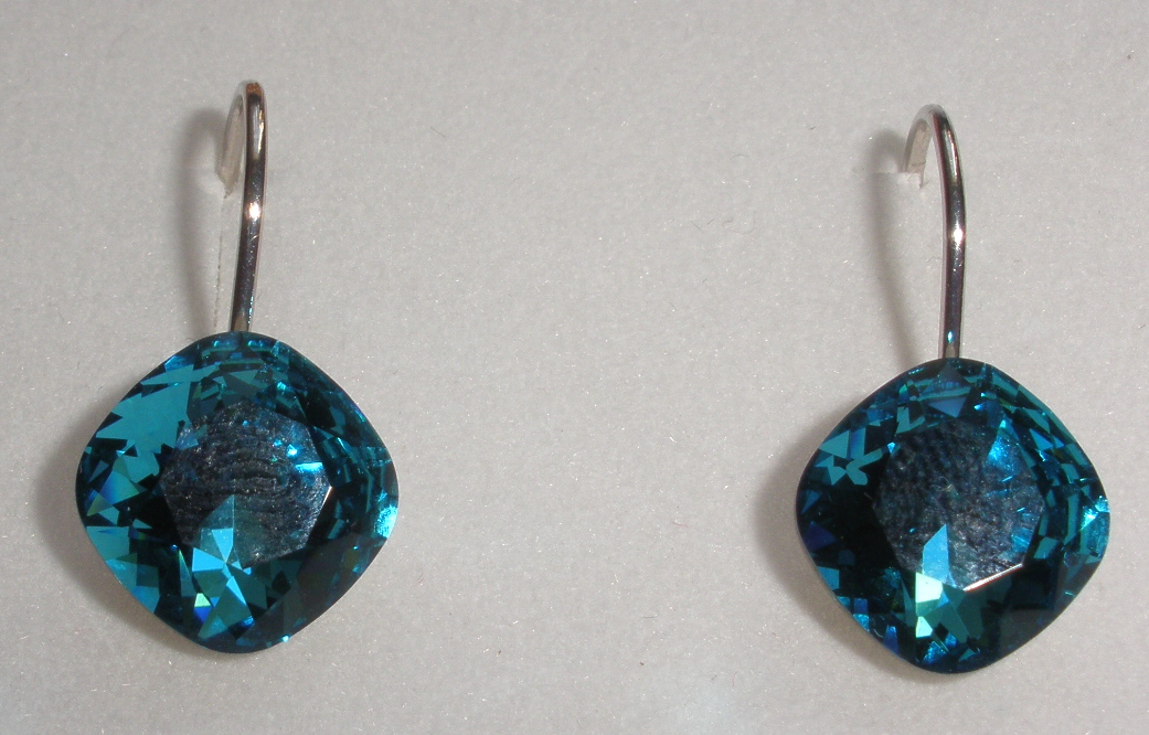Náušnice Swarovski Čtvereček Indicolite rhodiované (ČtvN_81)