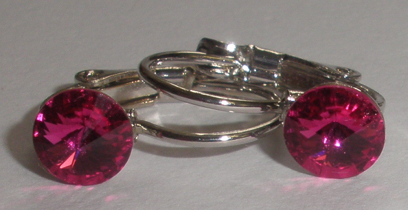 Dětské náušnice Swarovski 1 Rivoli 6 mm Fuchsia rhodiované zapínací (1R6_17)