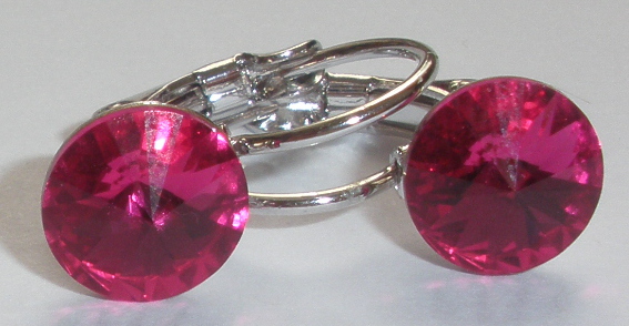 Dětské náušnice Swarovski 1 Rivoli 8 mm Fuchsia rhodiované zapínací (1R8_17)