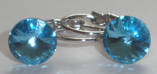 Dětské náušnice Swarovski 1 Rivoli 8 mm Light Turq. rhodiované zapínací (1R8_40)