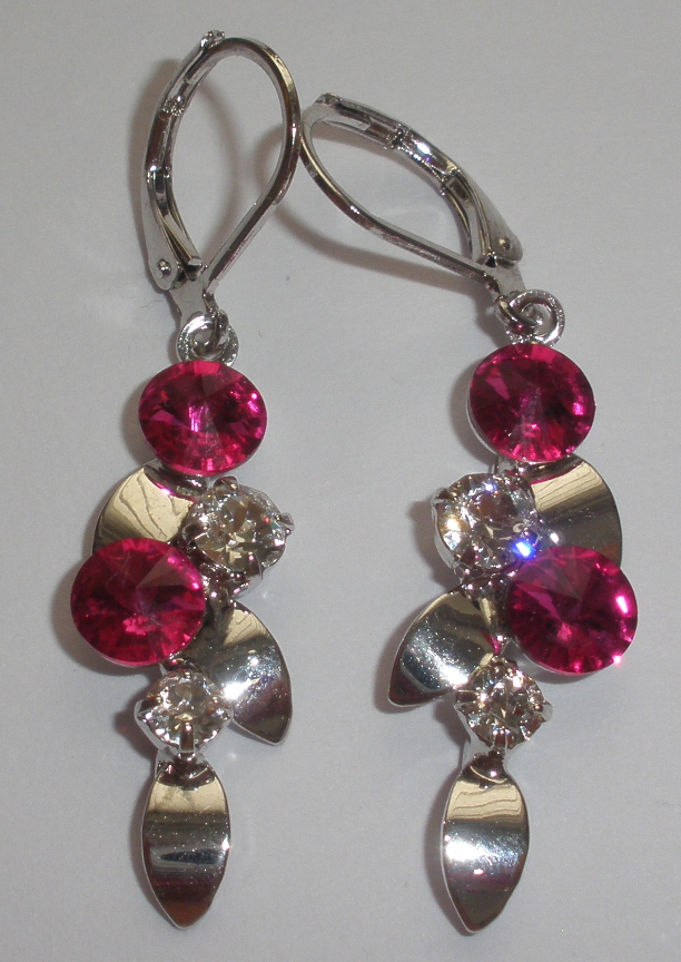 Náušnice Swarovski Borůvky s Rivoli Fuchsia rhodiované (SwBor_17)