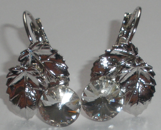 Náušnice Swarovski List s Rivoli 8 mm Crystal rhodiované zapínací (SwLi_1)