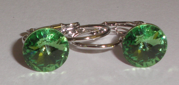 Dětské náušnice Swarovski 1 Rivoli 8 mm Peridot rhodiované zapínací (1R8_46)