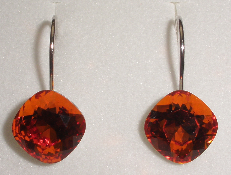 Náušnice Swarovski Čtvereček Tangerine rhodiované (ČtvN_55)