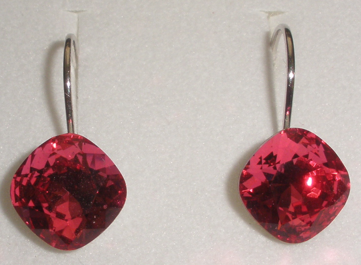 Náušnice Swarovski Čtvereček Indian Pink rhodiované (ČtvN_94)