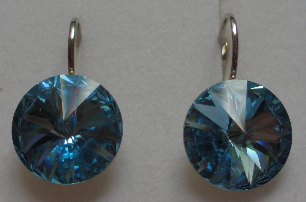 Náušnice Swarovski 1 Rivoli 14 mm Aquamarine rhodiované zapínací (1R14_39)