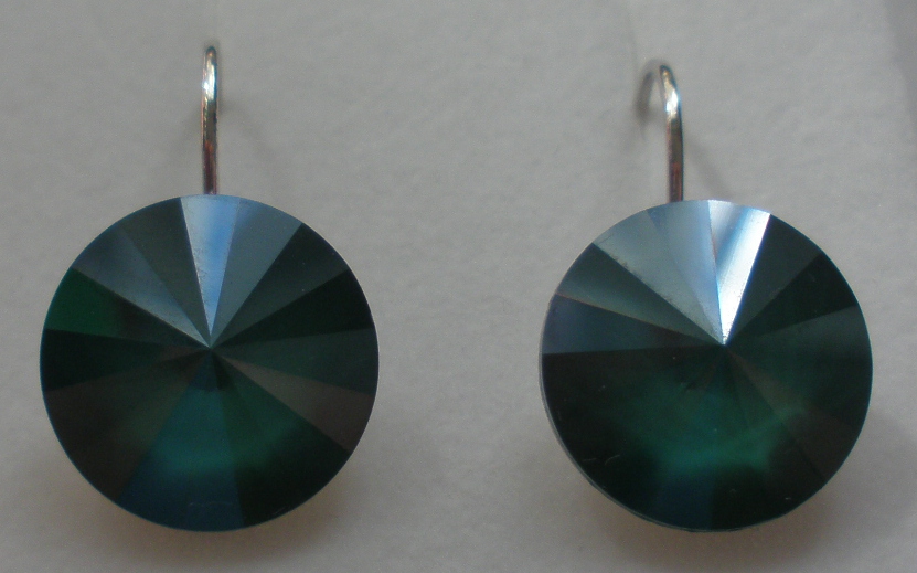 Náušnice Swarovski 1 Rivoli 14 mm Royal Green rhodiované zapínací (1R14_89)
