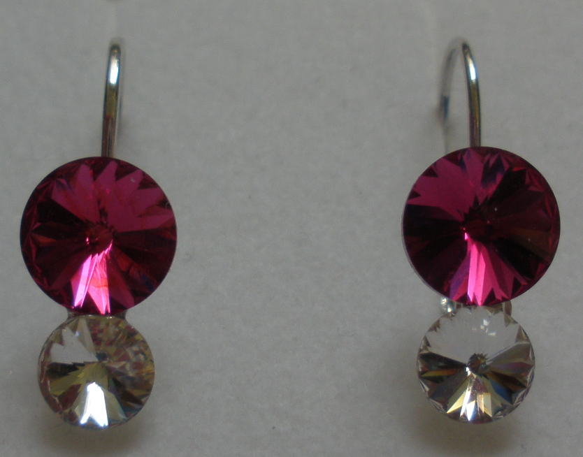 Náušnice Swarovski 2 Rivoli Fuchsia/Crystal rhodiované zapínací (2R68_17/1)