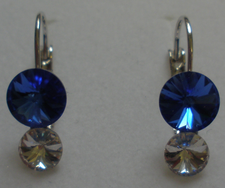 Náušnice Swarovski 2 Rivoli Sapphire/Crystal rhodiované zapínací (2R68_37/1)