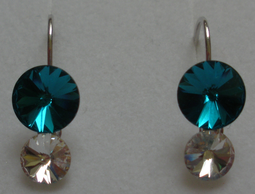 Náušnice Swarovski 2 Rivoli Blue Zircon/Crystal rhodiované zapínací (2R68_41/1)