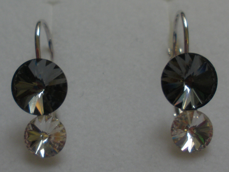 Náušnice Swarovski 2 Rivoli Silver Night/Crystal rhodiované zapínací (2R68_51/1)
