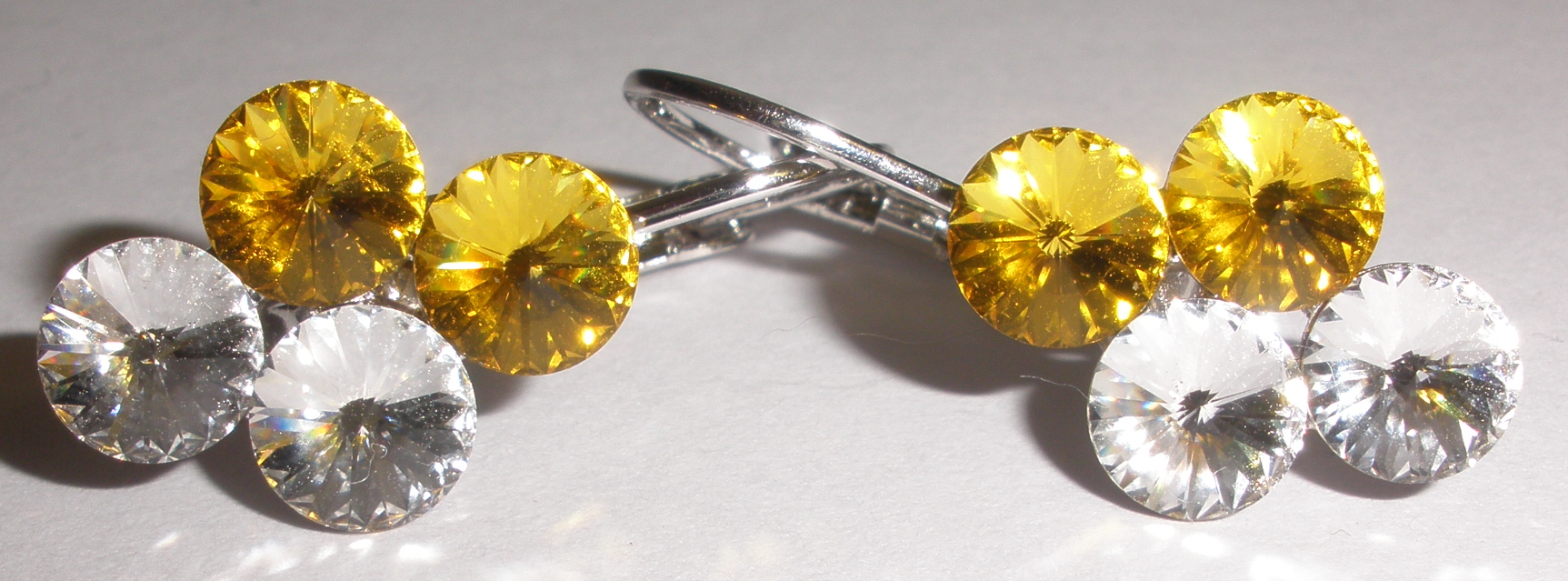 Náušnice Swarovski 4 Rivoli Light Topaz/Crystal rhodiované zapínací (4R6_64/1)