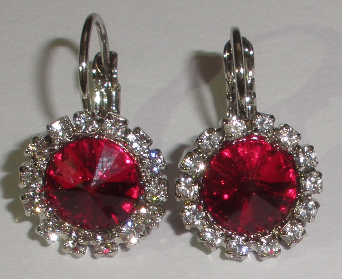 Náušnice Swarovski Rivoli Siam s kamínky rhodiované (1RKa_23)