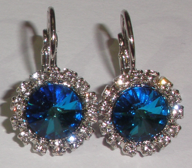 Náušnice Swarovski Rivoli Bermuda Blue s kamínky rhodiované (1RKa_33)