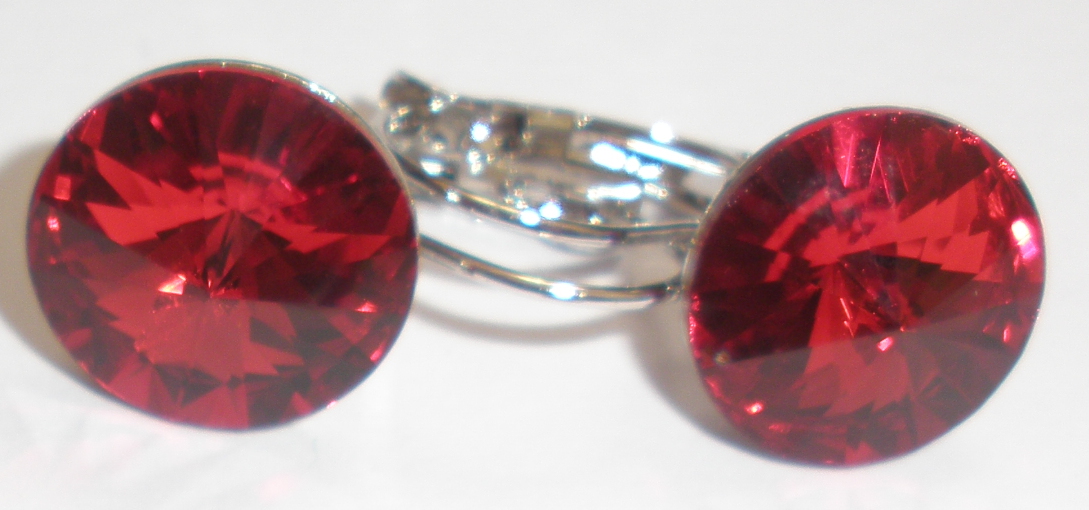 Náušnice Swarovski 1 Rivoli 14 mm Scarlet rhodiované zapínací (1R14_97)