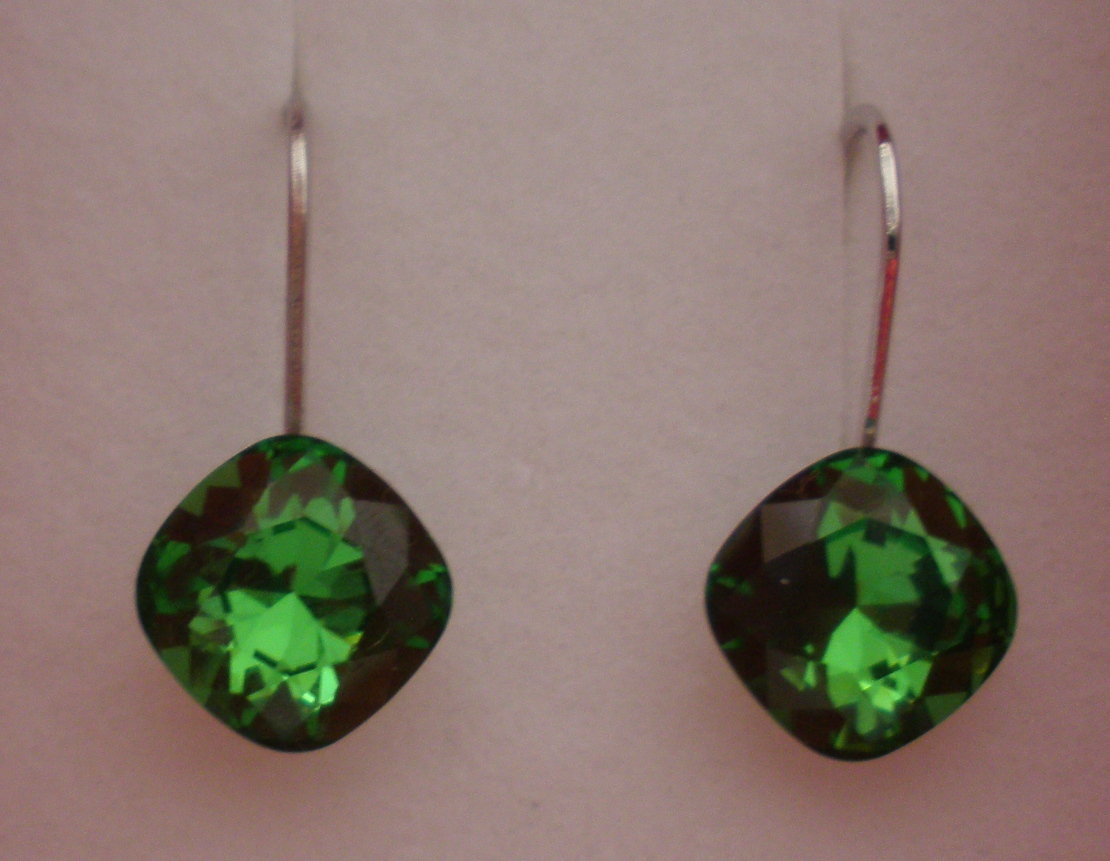 Náušnice Swarovski Čtvereček Fern Green rhodiované (ČtvN_107)