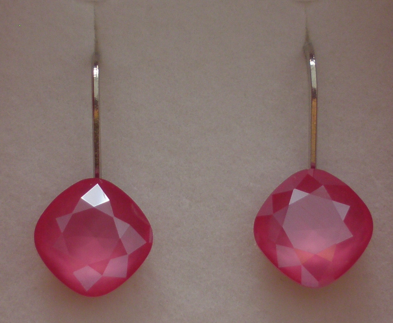 Náušnice Swarovski Čtvereček Peony Pink rhodiované (ČtvN_108)