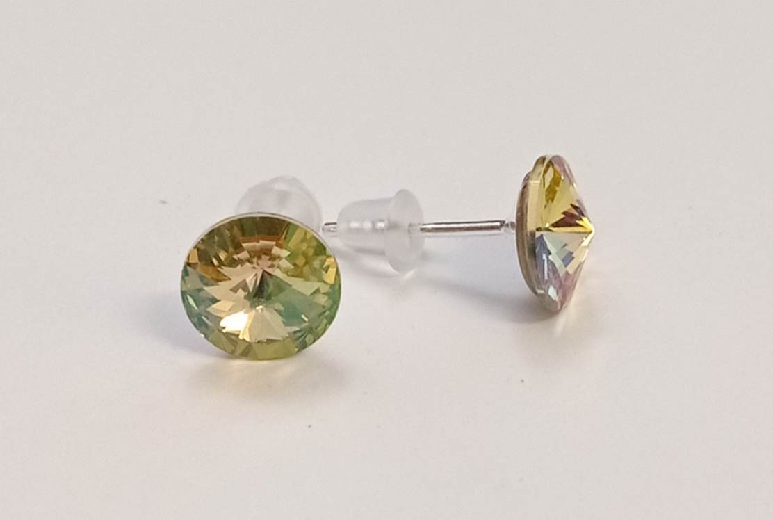 Náušnice Swarovski Rivoli Luminous Green na puzetě s AG925 (Puz8_48)