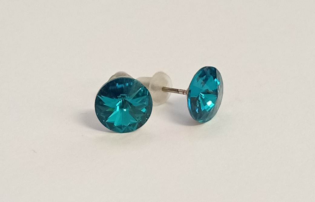 Náušnice Swarovski Rivoli Blue Zircon na rhodiované puzetě (Puz8_41)