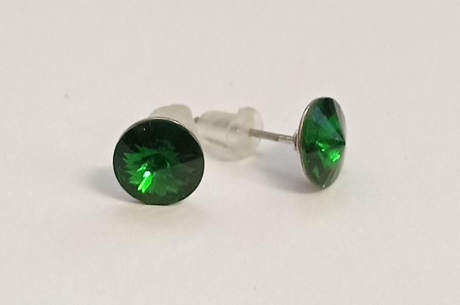 Náušnice Swarovski Rivoli Dark Moss Green na rhodiované puzetě (Puz8_45)